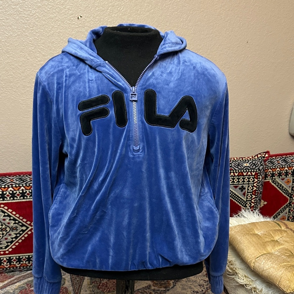 Fila Royal Blue Velour Half-Zip Hoodie